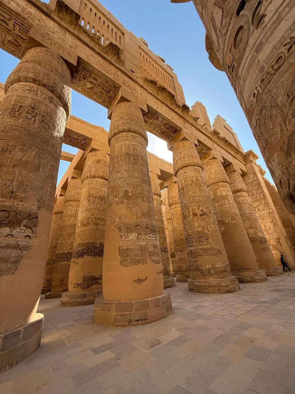 Carved columns of the Great Hypostyle Hall at Karnak Temple, Luxor